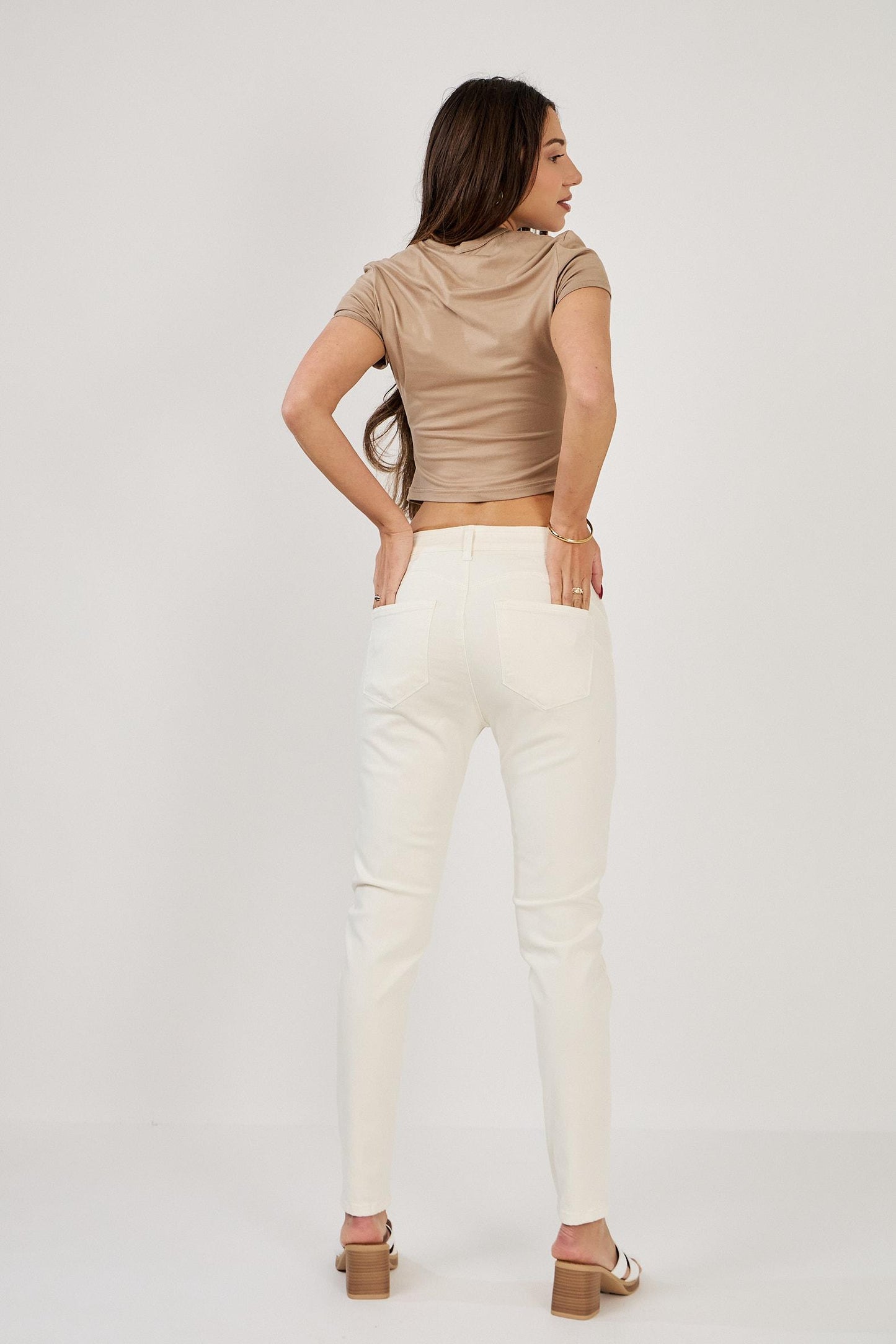 Stretch slim jeans.  Go own size