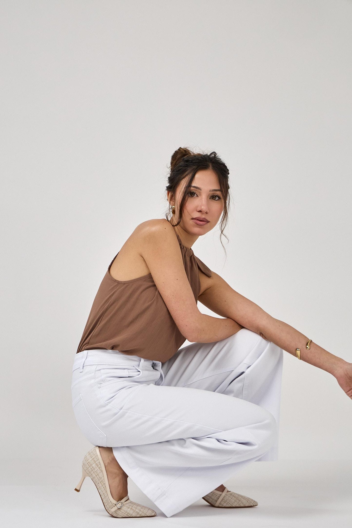 White stretch wide leg denims