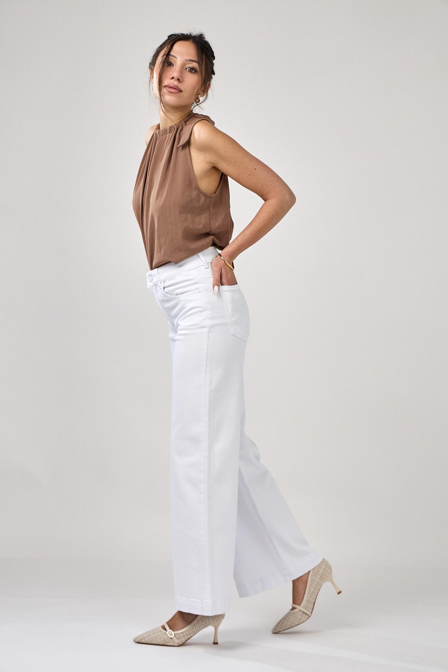 White stretch wide leg denims