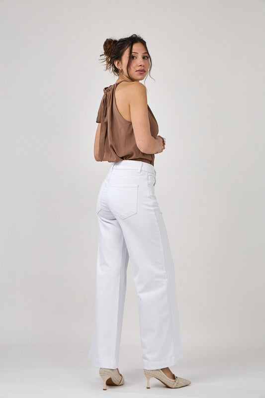 White stretch wide leg denims
