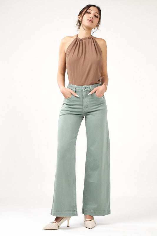 Khaki wide leg denims stretch